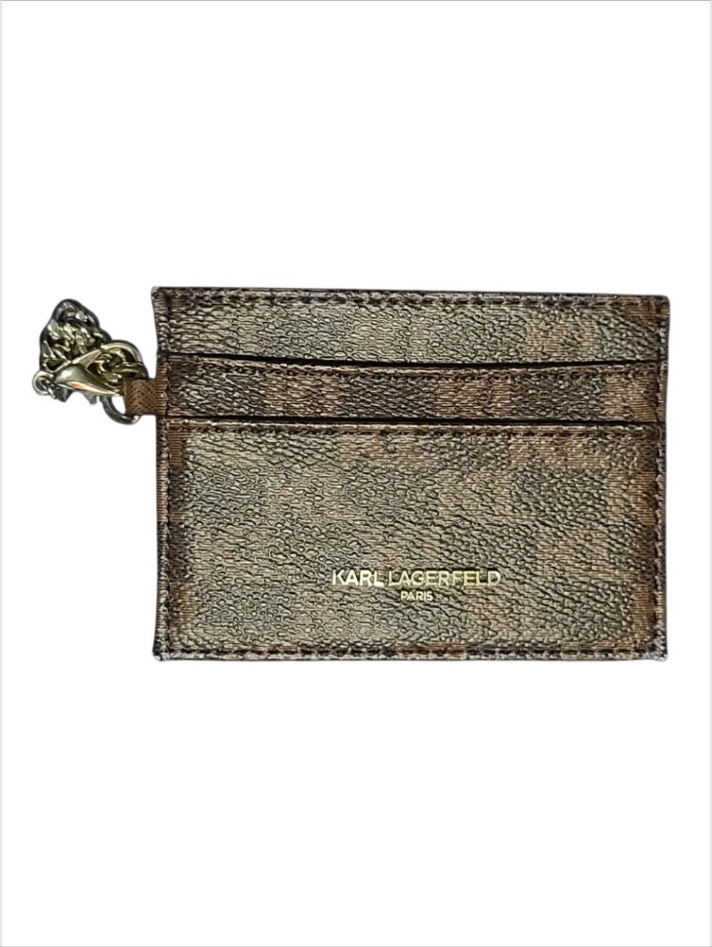 Karl Lagerfeld Paris Metallic Bronze Monogram Logo Slim Card Case Holder